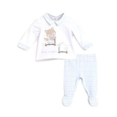 Boys White and Light Blue Printed Outfit with Leggings